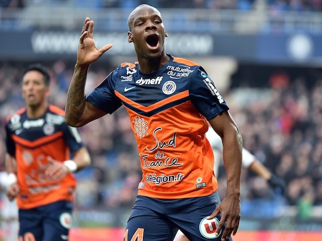 Montpellier's French midfielder Bryan Dabo celebrates after scoring a goal during the French L1 football match between Montpellier (MHSC) and Nice (OGNC) on March 1, 2015