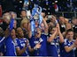 John Terry of Chelsea lifts the Capital One Cup trophy during the Capital One Cup Final match between Chelsea and Tottenham Hotspur at Wembley Stadium on March 1, 2015