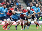 Italy's flanker Francesco Minto (3rd R) makes a break during the Six Nations international rugby union match between Scotland and Italy at Murrayfield in Edinburgh, Scotland on February 28, 2015