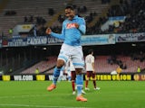 Jonathan De Guzman of Napoli celebrates after scoring goal 1-0 during the UEFA Europa League Round of 32 football match against Trabzonspor on February 26, 2015