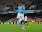 Jonathan De Guzman of Napoli celebrates after scoring goal 1-0 during the UEFA Europa League Round of 32 football match against Trabzonspor on February 26, 2015