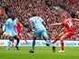 Jordan Henderson of Liverpool scores the opening goal during the Barclays Premier League match between Liverpool and Manchester City at Anfield on March 1, 2015