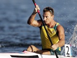 Australian Nathan Baggaley powers to second place during the Men's K1 500m final for the Athens 2004 Olympic Games at the Schinias Rowing and Canoeing Center, outside Athens, 28 August 2004