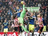 PSV Eindhoven goalkeeper Jeroen Zoet makes a save during a Dutch Eredivisie football match between PSV Eindhoven and Ajax Amsterdam in Eindhoven, on March 1, 2015
