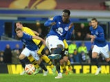 Romelu Lukaku of Everton scores their first goal from the penalty spot during the UEFA Europa League Round of 32 match against BSC Young Boys on February 26, 2015