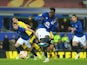 Romelu Lukaku of Everton scores their first goal from the penalty spot during the UEFA Europa League Round of 32 match against BSC Young Boys on February 26, 2015