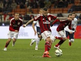 Jeremy Menez of AC Milan scores his goal from the penalty spot during the Serie A match between AC Milan and Hellas Verona FC at Stadio Giuseppe Meazza on March 7, 2015