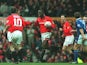 Andy Cole celebrating a goal for Manchester United against Ipswich Town on March 4, 1995