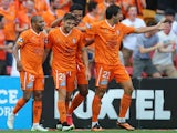 Brandon Borrello of the Roar celebrates after scoring a goal during the round 20 A-League match between the Brisbane Roar and the Western Sydney Wanderers at Suncorp Stadium on March 8, 2015