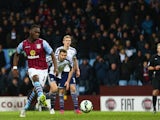 Christian Benteke of Aston Villa scores their second goal from the penalty spot during the Barclays Premier League match against West Bromwich Albion on March 3, 2015