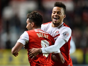 Frederic Bulot of Charlton Athletic celebrates scoring the 2nd charlton goal during the Sky Bet Championship match against Nottingham Forest on March 3, 2015