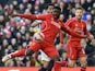 Liverpool's Ivorian defender Kolo Toure aims to score a goal during FA Cup quarter-final match between Liverpool and Blackburn Rovers at Anfield in Liverpool, north west England on March 8, 2015