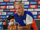 England coach Peter Moores talks to the media during a press conference at Adelaide Oval on March 8, 2015