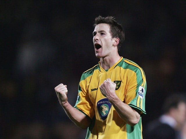Adam Drury of Norwich celebrates his goal to draw the match 4-4, during the Barclays Premiership match between Norwich City and Middlesbrough at on January 22, 2005