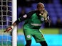 Ali Al Habsi of Wigan shouts instructions during the Sky Bet Championship match between Reading and Wigan Athletic at Madejski Stadium on February 17, 2015