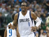 Amar'e Stoudemire #1 of the Dallas Mavericks reacts after scoring against the New Orleans Pelicans at American Airlines Center on March 2, 2015