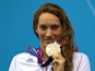 Silver medallist Camille Muffat of France poses on the podium during the medal ceremony for the Women's 200m Freestyle final on Day 4 of the London 2012 Olympic Games on July 31, 2012