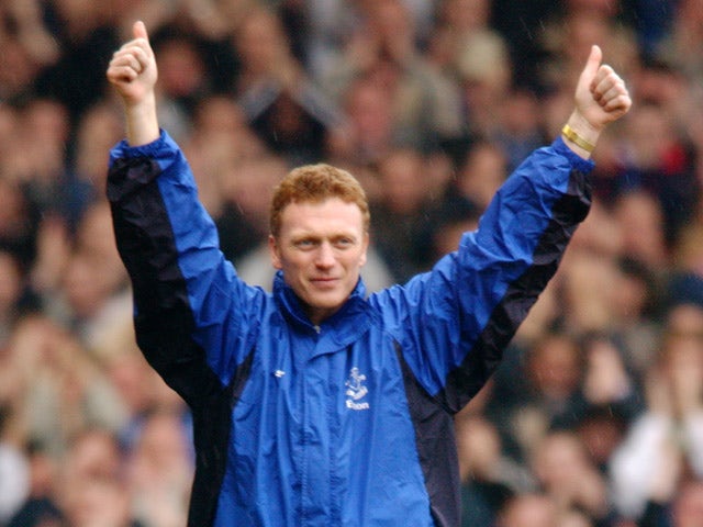 Everton manager David Moyes celebrates during the FA Barclaycard Premiership match between Everton and Fulham played at Goodison Park, in Liverpool, England on March 16, 2002