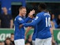 James McCarthy of Everton celebrates scoring the opening goal with Romelu Lukaku of Everton during the Barclays Premier League match between Everton and Newcastle United at Goodison Park on March 15, 2015