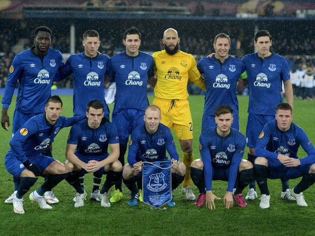  The Everton team pose for the cameras prior to kickoff during the UEFA Europa League Round of 16, first leg match between Everton and FC Dynamo Kyiv at Goodison Park on March 12, 2015
