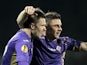 Josip Ilicic of ACF Fiorentina celebrates after scoring a goal during the UEFA Europa League Round of 16 match between ACF Fiorentina and AS Roma on March 12, 2015