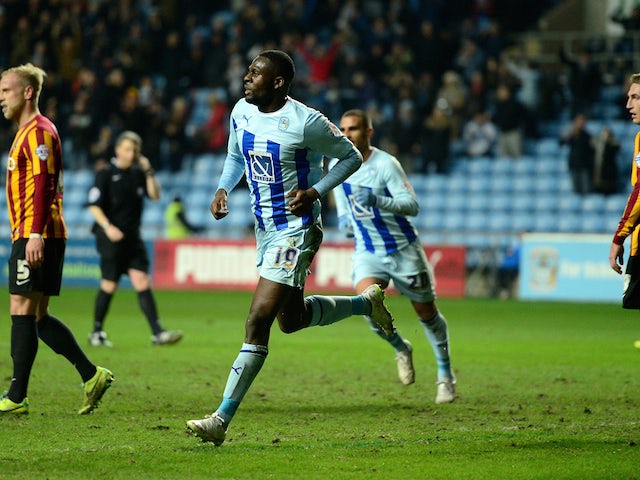 Frank Nouble of Coventry City celebrates his goal during the Sky Bet League One match between Coventry City and Bradford City at Ricoh Arena on March 10, 2015