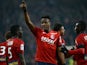 Lille's Belgian forward Divock Origi celebrates after scoring a goal during the French L1 football match between Lille (LOSC) and Rennes (SRFC) on March 15, 2015