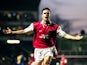 Marc Overmars of Arsenal celebrates a goal during the FA Carling Premiership match against Leeds United at Highbury in London on January 10, 1998