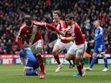 Albert Adomah of Middlesbrough celebrates scoring his side's second goal during the Sky Bet Championship match between Middlesbrough and Ipswich Town at the Riverside Stadium on March 14, 2015