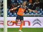 Montpellier's forward Lucas Barrios celebrates after scoring a goal during the French L1 football match between Montpellier and Reims on March 14, 2015