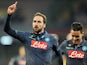  Gonzalo Higuain of Napoli celebrates after scoring goal 3-1 during the UEFA Europa League Round of 16 football match between SSC Napoli and FC Dinamo Moskva at the San Paolo Stadium on March 12, 2015