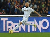 Simone Zaza of Sassuolo in action during the Serie A match between SSC Napoli and US Sassuolo Calcio at Stadio San Paolo on February 23, 2015