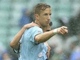 Marc Janko of Sydney FC celebrates after scoring his teams second goal during the round 21 A-League match between Sydney FC and Brisbane Roar at Allianz Stadium on March 15, 2015