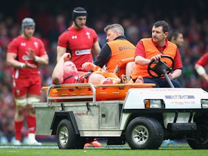 Samson Lee of Wales is stretchered off by medics during the RBS Six Nations match between Wales and Ireland at the Millennium Stadium on March 14, 2015