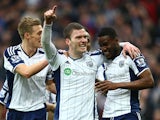 Brown Ideye of West Brom celebrates scoring the opening goal with team mates Darren Fletcher of West Brom and Craig Gardner of West Brom (C) during the Barclays Premier League match between West Bromwich Albion and Stoke City at The Hawthorns on March 14,