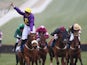 Davy Russell celebrates victory riding Windsor Park in the Neptune Investment Management Novices' Hurdle race during day two of the Cheltenham Festival at Cheltenham Racecourse on March 11, 2015