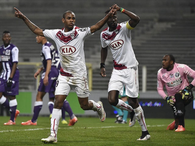 Bordeaux's Uruguyan forward Diego Rolan celebrates after scoring a goal during the French L1 football match between Toulouse and Bordeaux March 21, 2015
