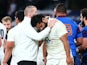 England Forwards Coach Graham Rowntree consoles Billy Vunipola ofEngland at the end of the RBS Six Nations match between England and France at Twickenham Stadium on March 21, 2015 