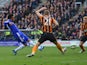 Loic Remy of Chelsea (L) beats Michael Dawson of Hull City (21) to score their thrid goal during the Barclays Premier League match on March 22, 2015