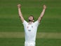 Mark Wood of Durham celebrates after taking the wicket of Jamie Overton of Somerset, his fifth of the match during day two of the LV County Championship Division One match between Somerset and Durham at The County Ground on May 20, 2014