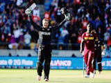 Martin Guptill of New Zealand celebrates after scoring 200 runs during the 2015 ICC Cricket World Cup match between New Zealand and the West Indies at Wellington Regional Stadium on March 21, 2015