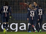 Paris Saint-Germain's Swedish forward Zlatan Ibrahimovic celebrates after scoring a penalty during the French L1 football match between Paris Saint-Germain (PSG) and FC Lorient on March 20, 2015