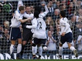 Goalkeeper Paul Robinson of Tottenham Hotspur celebrates scoring a goal during the Barclays Premiership match between Tottenham Hotspur and Watford at White Hart Lane on March 17, 2007