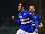 Citadin Eder of Sampdoria celebrates after scoring the opening goal during the Serie A match between UC Sampdoria and FC Internazionale Milano at Stadio Luigi Ferraris on March 22, 2015