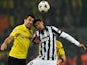 Dortmund's Greek defender Sokratis (L) and Juventus' Spanish forward Alvaro Morata vie for the ball during the Round of 16, second-leg UEFA Champions League football match  on March 18, 2015