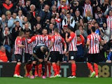 Southampton players celebrate after Jason Shackell of Burnley scored an own goal during the Barclays Premier League match between Southampton and Burnley at St Mary's Stadium on March 21, 2015