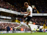 Harry Kane of Spurs celebrates after scoring the opening goal during the Barclays Premier League match between Tottenham Hotspur and Leicester City at White Hart Lane on March 21, 2015