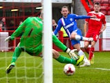 Bradley Dack (C) of Gillingham scores the first goal of the game during the Sky Bet League One match between Crawley Town and Gillingham at The Checkatrade.com Stadium on March 28, 2015 