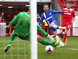 Bradley Dack (C) of Gillingham scores the first goal of the game during the Sky Bet League One match between Crawley Town and Gillingham at The Checkatrade.com Stadium on March 28, 2015 