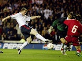 Wayne Rooney of England shoots at goal during the UEFA Euro 2004 Qualifying match between England and Turkey held on April 2, 2003